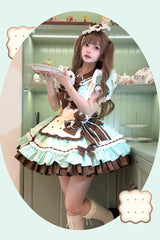 Cookies Short Sleeves Maid Ruffle Bowknot Sweet Lolita Tiered Dress 2 Colors - Product - 11