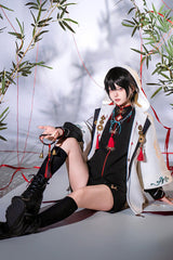 Black/White [Mountain Spirit] Long Sleeves Embroidered Hooded Classic Chinese Inspired Ouji Lolita Shorts Set - Product - 11