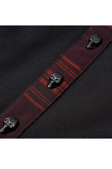 Black/Red V-Neck Ruffled Short-Sleeved Check Chiffon Waisted Skull Stud Women's Punk Dress - Product - 9