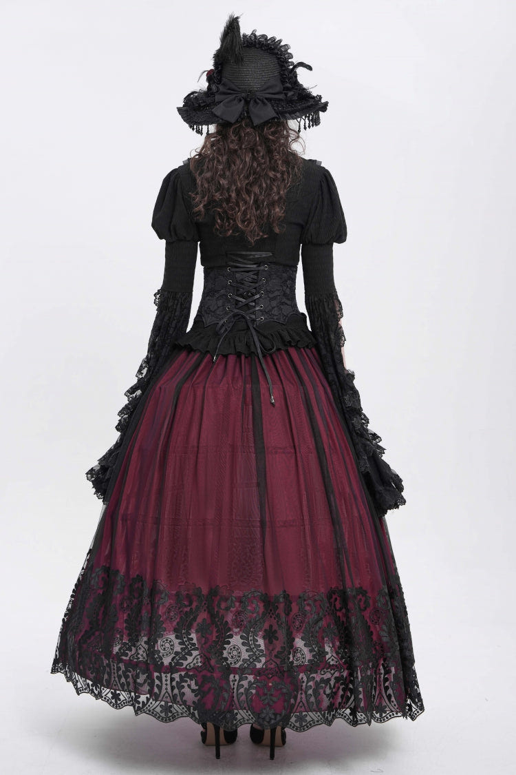 Red Stitching Floral Mesh Women's Gothic Skirt - Product - 13