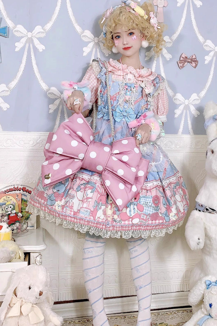 Pink/White Polka Dot Print Bowknot Shaped Sweet Lolita Backpack - Product - 5
