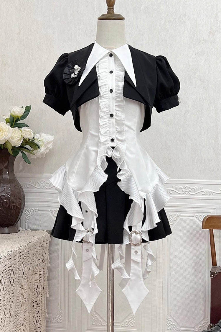 White Ruffle Irregular Clown Pointed Collar Gothic Ouji Lolita Blouse - Product - 4