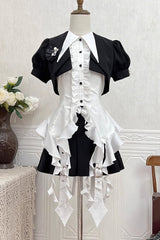 White Ruffle Irregular Clown Pointed Collar Gothic Ouji Lolita Blouse - Product - 4
