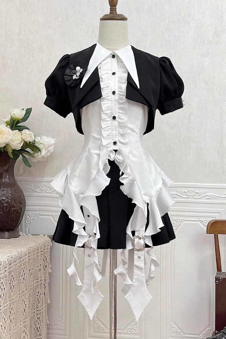 White Ruffle Irregular Clown Pointed Collar Gothic Ouji Lolita Blouse - Product - 4