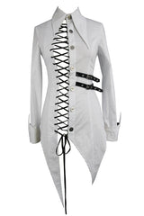 White Cotton Long Swallowtail Womens Punk Blouse - Product - 4