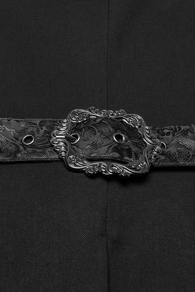 Black Stand Collar Long Sleeves Jacquard Stitching Swallow-tailed Men's Gothic Coat - Product - 8