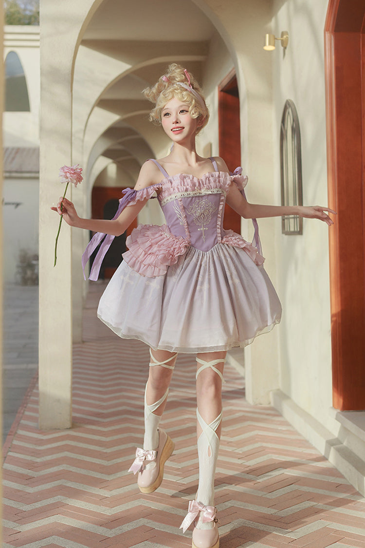 Purple Midsummer Dream Elegant Embroidered Print Chinese Style Ballet Boat Neck Sweet Qi Lolita Dress - Product - 2
