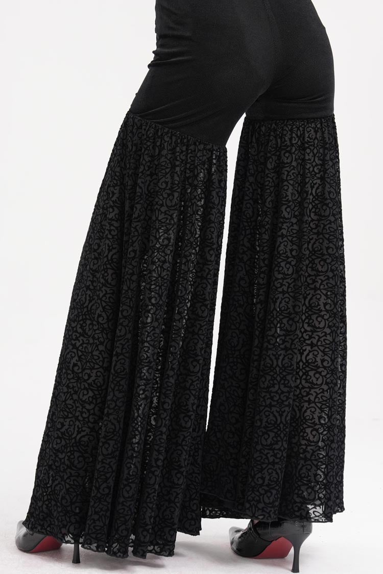 Black Chain Jacquard Floral Hollow Lace Women's Gothic Pants - Product - 12