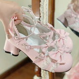 Bowknot Cross Bandage Kitten Shaped Special Heel Mid-Heel Shoes 5 Colors - Product - 8