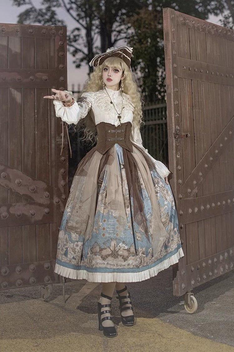 Pirate Series Navigation Treasure Hunting Guide Stand Collar Embroidery Lolita Blouse 3 Colors - Product - 5