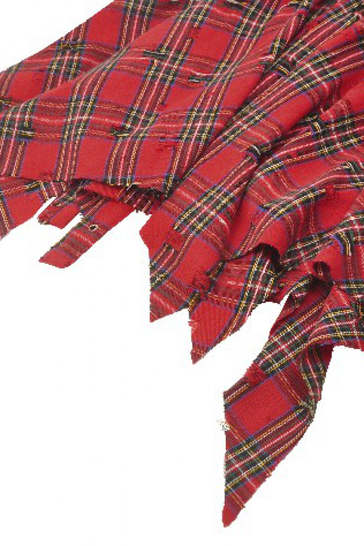 Red Buckled Frayed Asymmetric Hem Women's Punk Grunge Plaid Mini Slip Dress - Product - 27