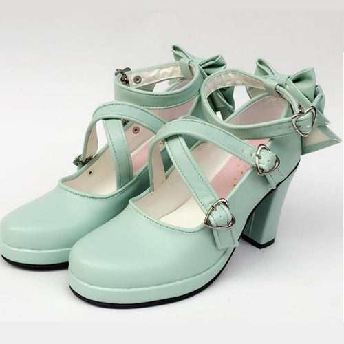 Green Cross Bandage Bowknot High Heel Lolita Shoes - Product - 2