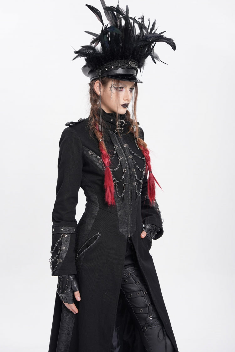 Black Women's Punk Cool Skull Plumed Chain Hat - Product - 5