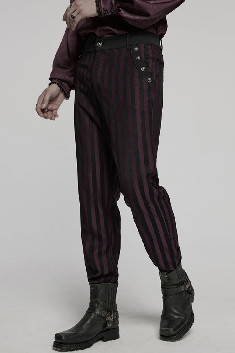 Black/Red High Waisted Striped Print Men's Gothic Suit Pants - Product - 2
