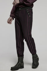 Black/Red High Waisted Striped Print Men's Gothic Suit Pants - Product - 2