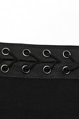 Black V Collar Off Shoulder Long Sleeves Hollow Tie Rope Womens Steampunk T-Shirt - Product - 7