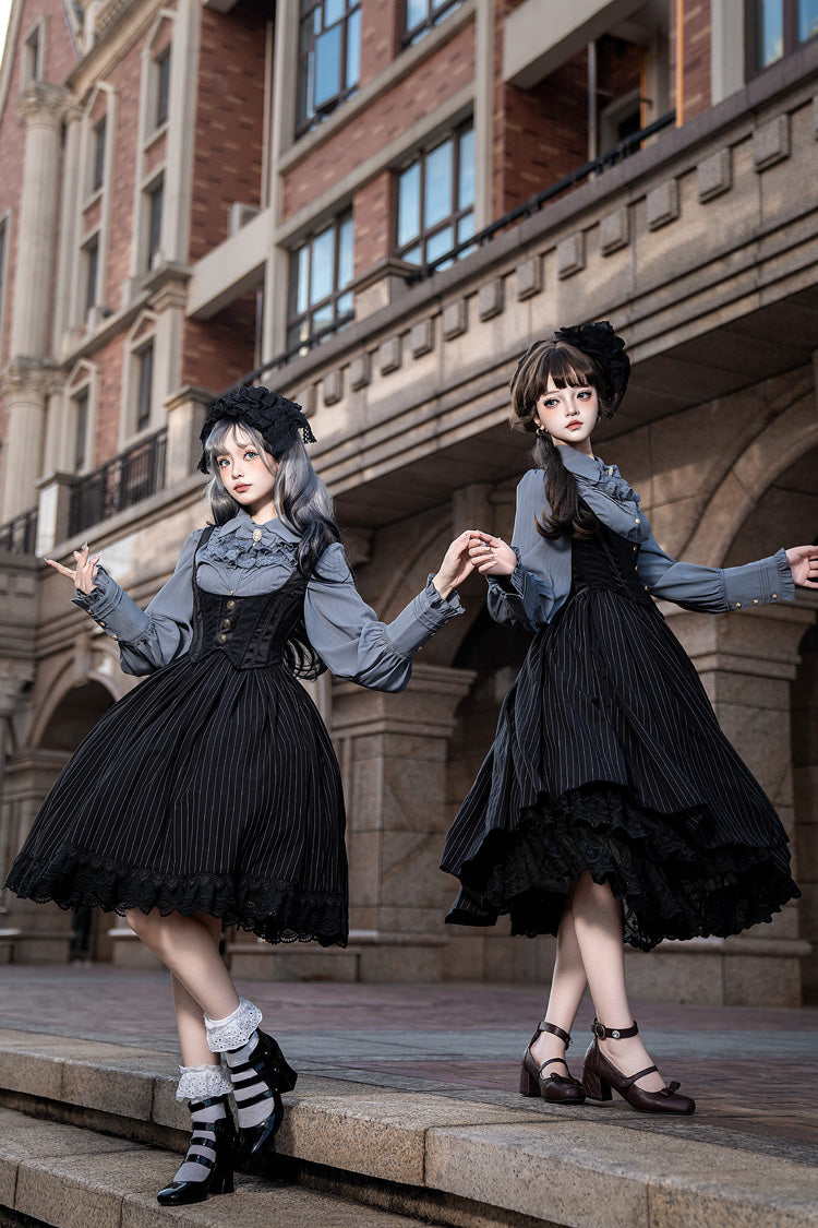 [Enchanted Dreamland] Lapel Collar Long Sleeves Ruffled Lace Slim Classic Elegant Lolita Blouse 6 Colors - Product - 12