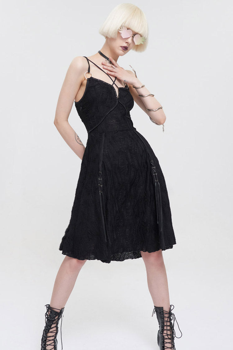 Black Punk Suspenders Slit Hem Wave Stretch Fabrics Women's Dress - Product - 3