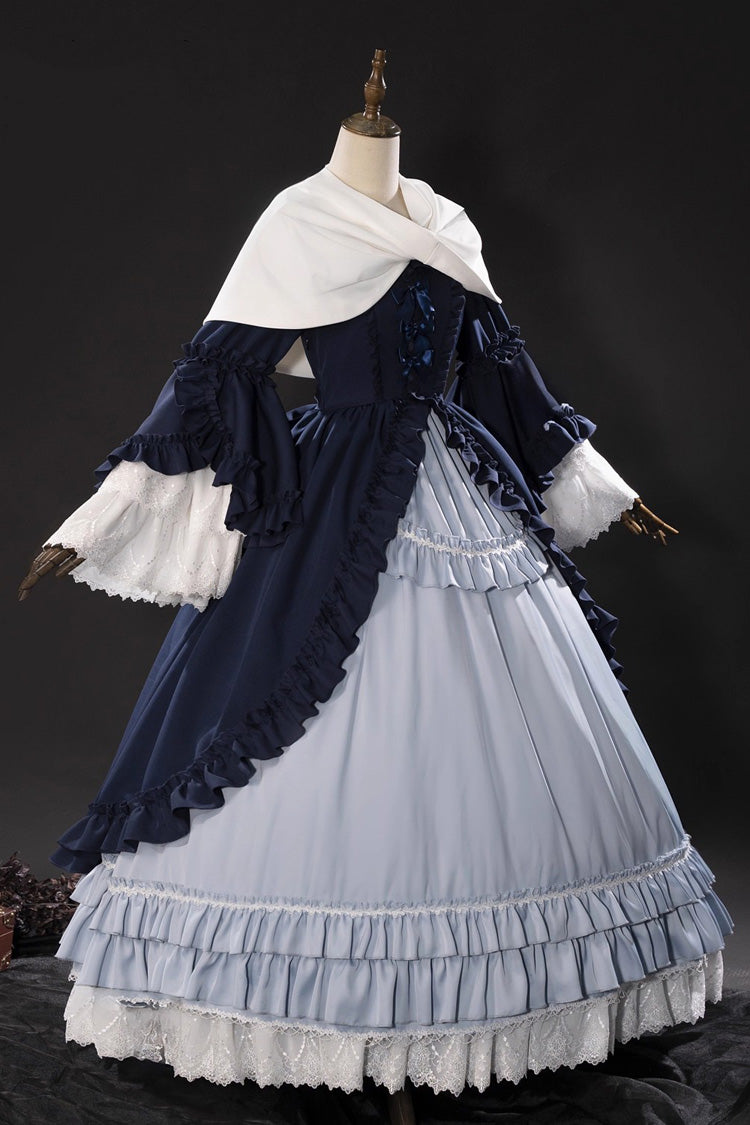 Blue [Loli Detective] Triple-Layered Ruffle Cardigan Bowknot Gothic Lolita Victorian Dress Set - Product - 3