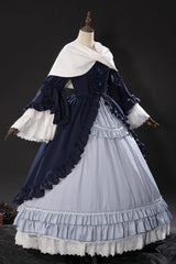 Blue [Loli Detective] Triple-Layered Ruffle Cardigan Bowknot Gothic Lolita Victorian Dress Set - Product - 3