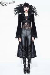 Black Feathered Collar Long Sleeves Bowknot Women's Gothic Tailcoat - Product - 9