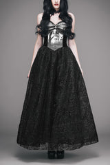 Black Elk Metal Brooch Flocking Print Yarn Floral Women's Gothic Dress - Black - 1