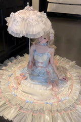 Apricot/Blue/Pink Multi-layer Ruffle Hanayome Bowknot Sweet Princess Gorgeous Long Lolita Jsk Dress - Product - 6