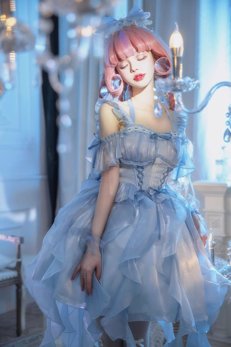 Blue Galaxy Prayer Corset Fishbone Ribbon Sweet Lolita Jsk Dress - Product - 4