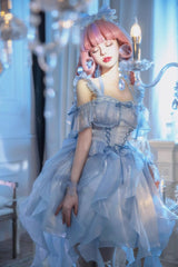 Blue Galaxy Prayer Corset Fishbone Ribbon Sweet Lolita Jsk Dress - Product - 4