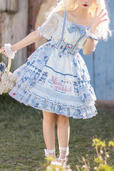 Blue Alice Rabbit Print Multi Layer Design Sweet Lolita JSK Dress - Blue - 1