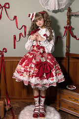 Mint Strawberry Dessert Print Natural Waisted Ruffle Bowknot Sweet Lolita JSK Dress 4 Colors - Product - 6