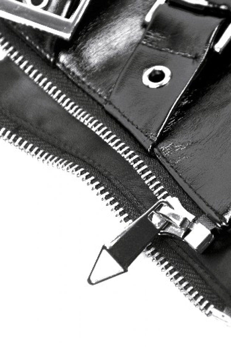 Black Lace-Up Buckled Women's Punk Patent Leather Underbust Corset - Product - 15
