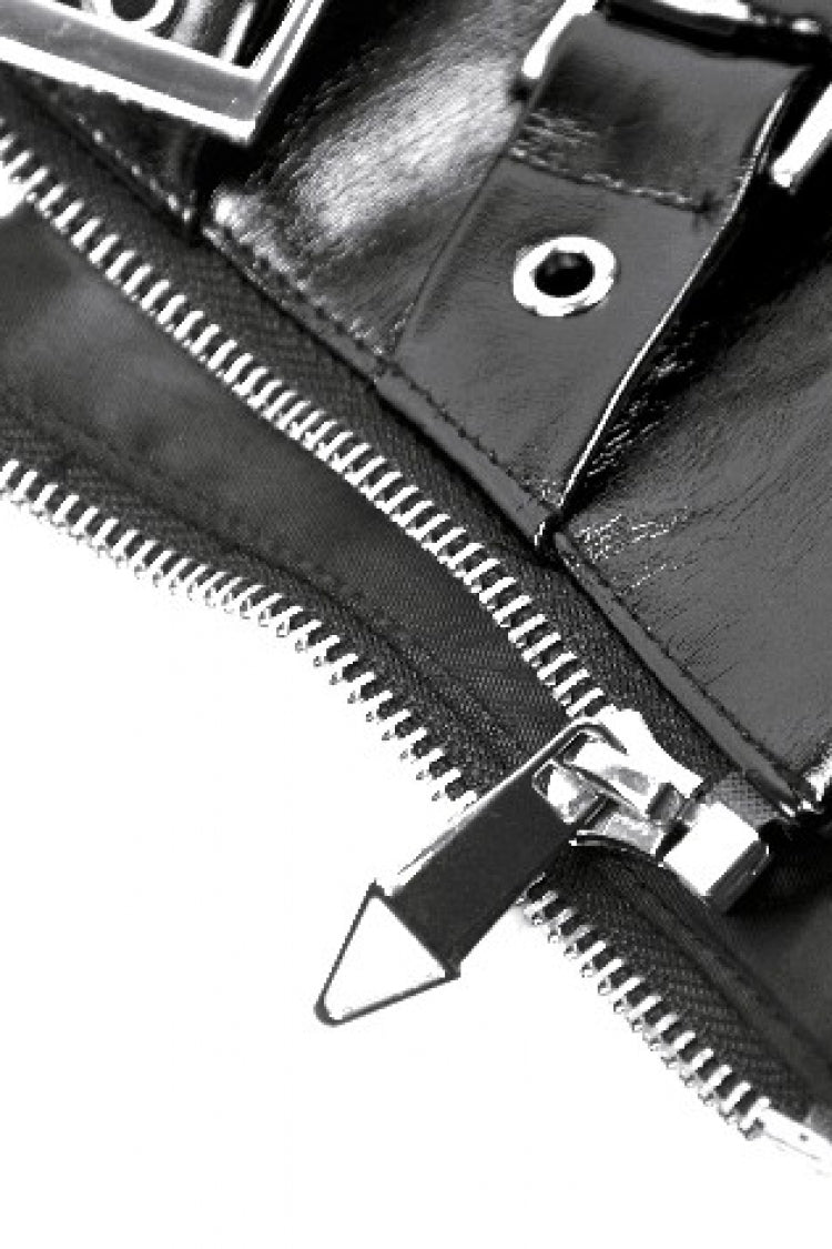 Black Lace-Up Buckled Women's Punk Patent Leather Underbust Corset - Product - 15