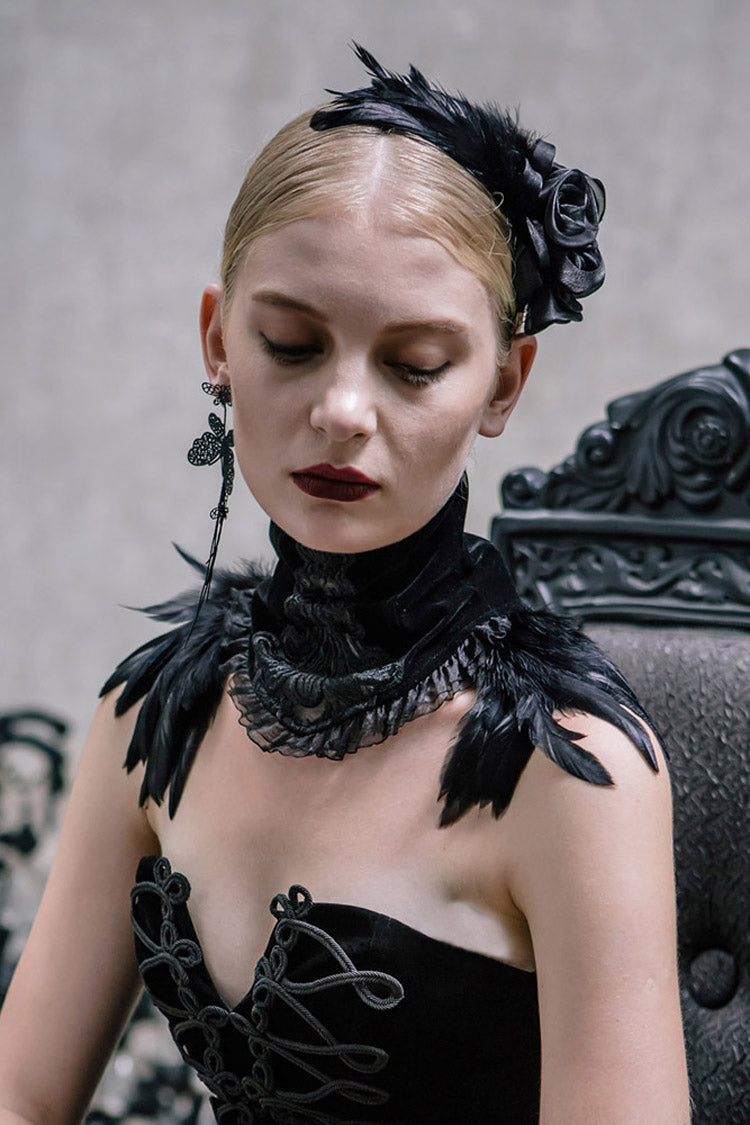 Black Roses Gauze Gothic Women's Hair Plug - Product - 3