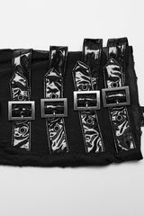 Black Stitching Irregular Mesh Buckle Women's Punk Leg Warmer with Garter - Product - 6