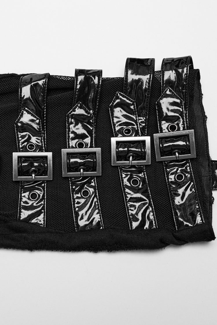 Black Stitching Irregular Mesh Buckle Women's Punk Leg Warmer with Garter - Product - 6