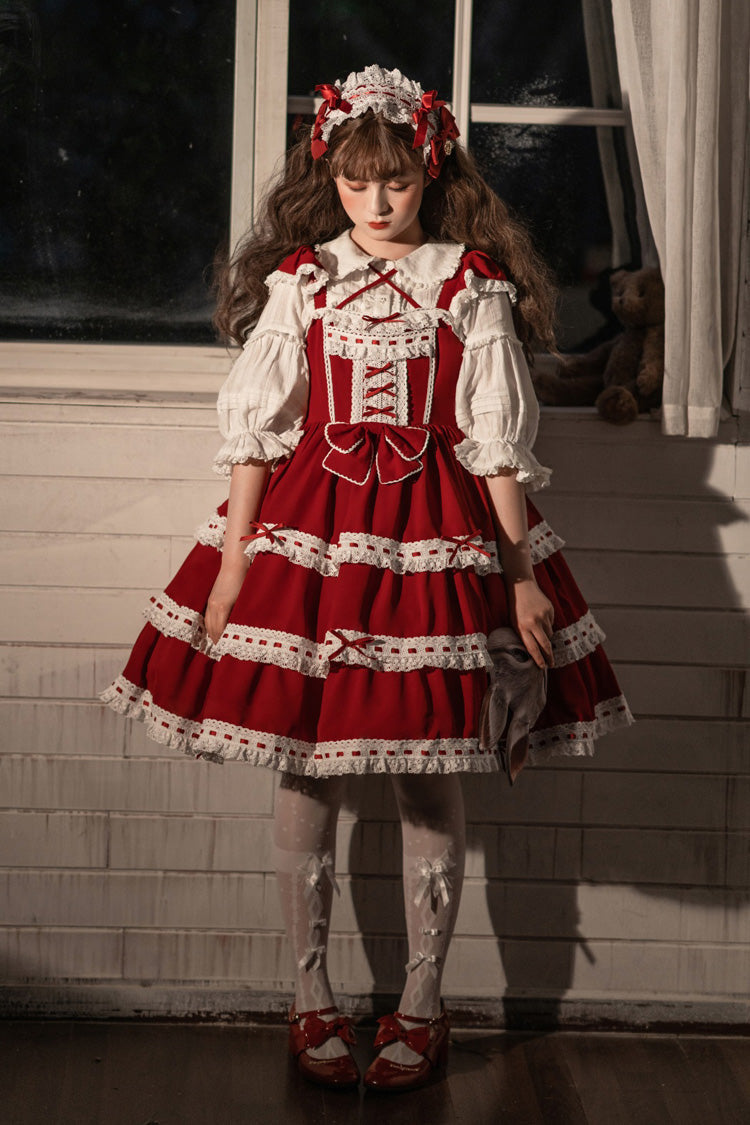 Red Antique Dolls Triple-Layered Bowknot Sweet Lolita Jsk Dress - Product - 2
