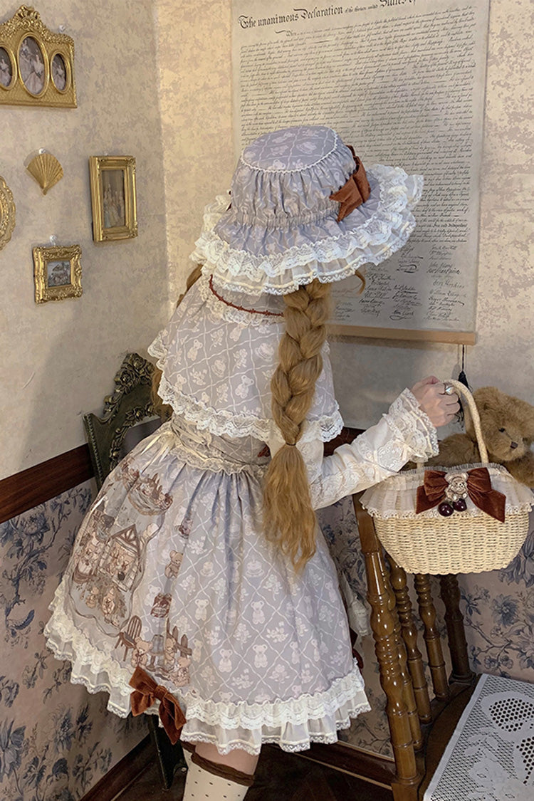 [Castle Bear] Sleeveless Print Ruffle Bowknot Lace Sweet Lolita Jsk Dress 4 Colors - Product - 9