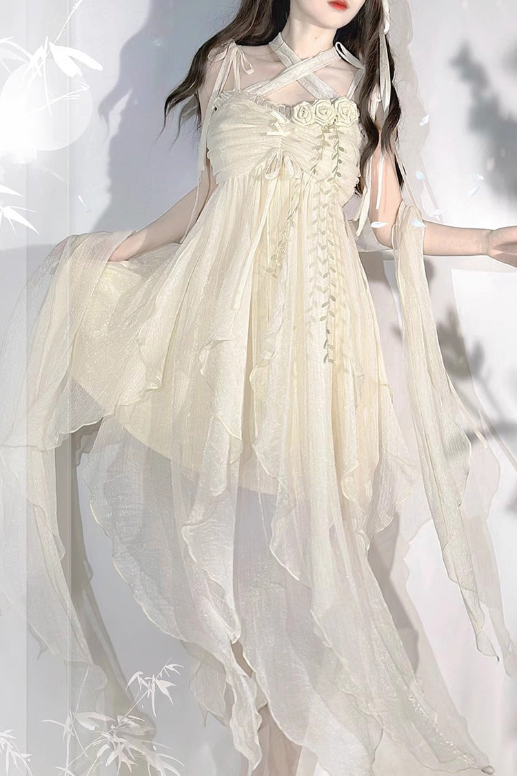 Ivory [Wanderer's Song] Bowknot Irregular Hem Sweet Lolita Jsk Dress - Product - 5