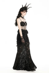 Black Spaghetti Straps Sheer Double-Layered Ruffled Lace Women's Gothic Top - Product - 2