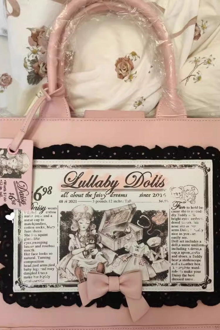 Pink Antique Doll Wall Print Sweet Japanese Lolita Handbag - Product - 5