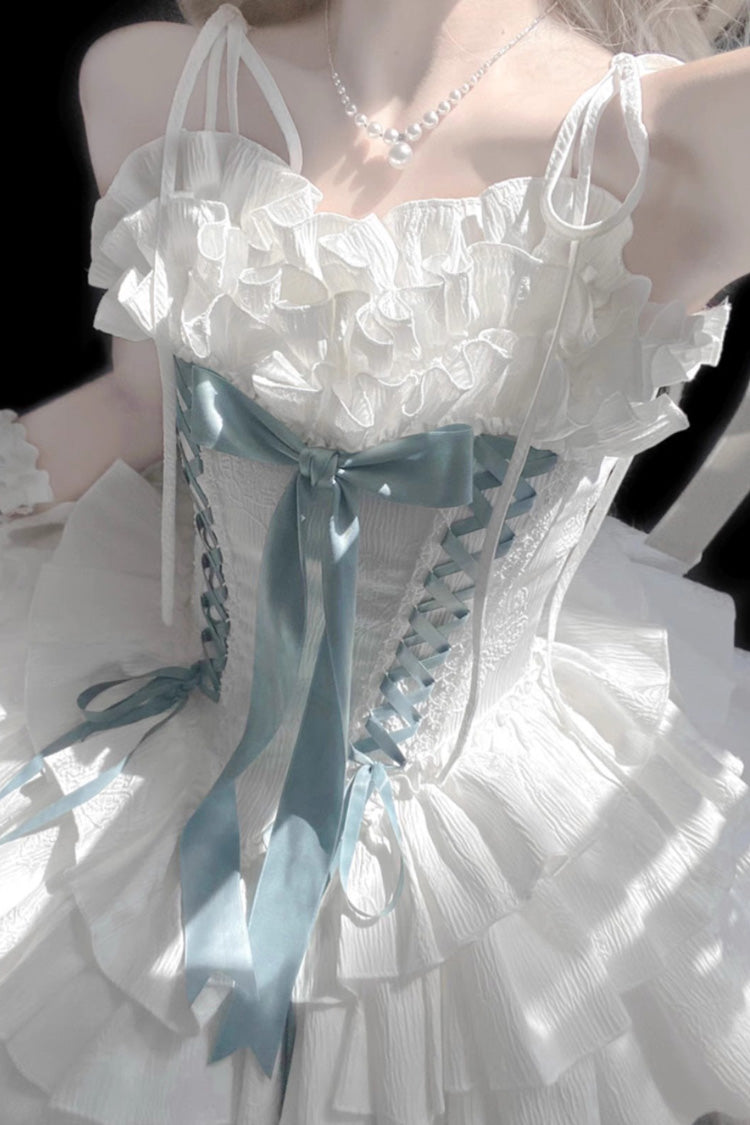 [Thousand Paper Cranes] Sleeveless Multi-Layered Ruffle Bowknot Lace-Up Fishbone Gothic Lolita Jsk Dress 4 Colors - Product - 7