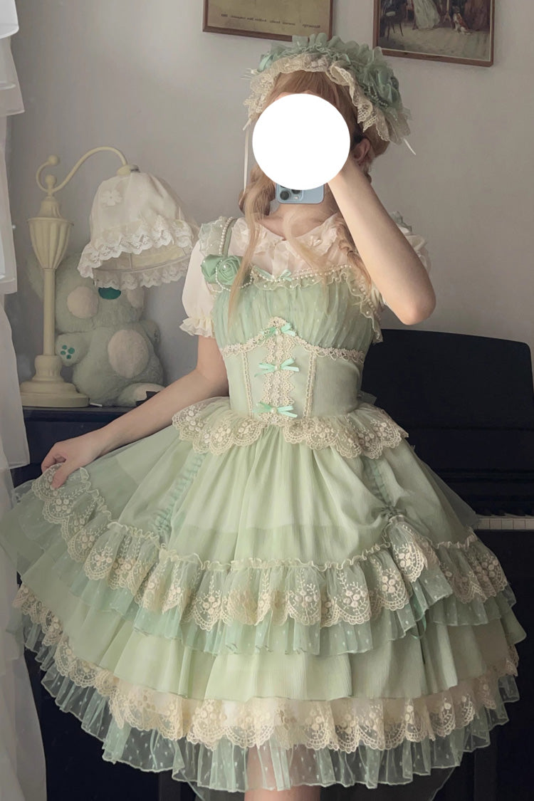 Green Multi-layer Annie's Tea Party Ruffle Hanayome Sweet Lolita Jsk Dress - Green - 1