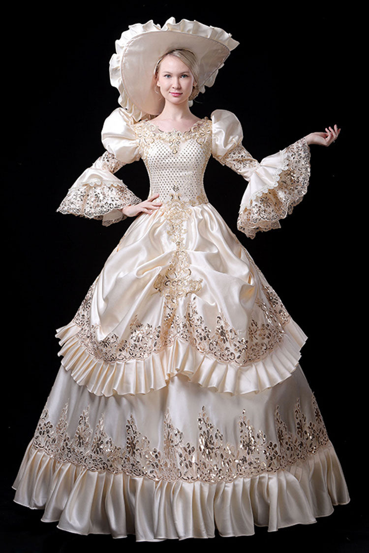 Champagne Court Style High Waisted Ruffled Multi-Layer Victorian Lolita Prom Dress - Product - 3