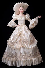 Champagne Court Style High Waisted Ruffled Multi-Layer Victorian Lolita Prom Dress - Product - 3