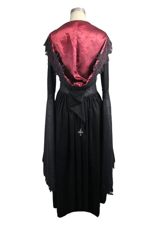 Gothic Black Pointed Hat Velveteen Floral Tunic Womens Coats - Product - 6