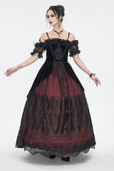 Red Off Shoulder High Waisted Print Lace Women's Gothic Dress - Product - 5