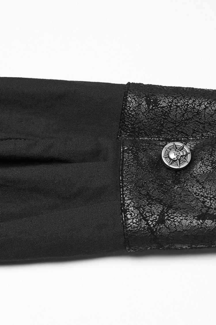 Black Lapel Collar Long Sleeves Stitching Buckle Straps Men's Punk Blouse - Product - 8