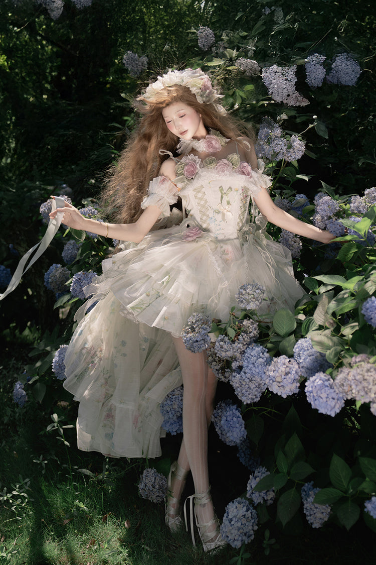 Green [Spring Rose] Sleeveless Multi-Layered Bowknot Lace-Up Fishbone Sweet Lolita Jsk Dress - Product - 17