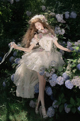 Green [Spring Rose] Sleeveless Multi-Layered Bowknot Lace-Up Fishbone Sweet Lolita Jsk Dress - Product - 17